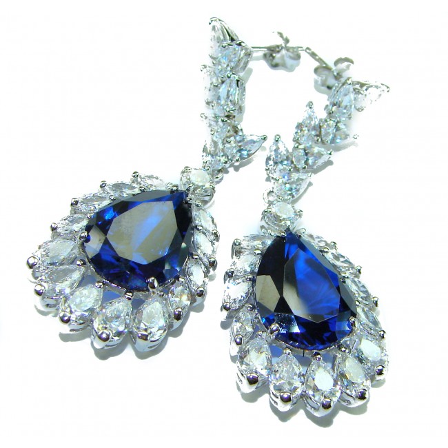 Giovanna - Authentic pear cut 22.9 carat Sapphire .925 Sterling Silver handcrafted earrings