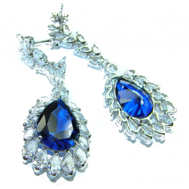 Giovanna - Authentic pear cut 22.9 carat Sapphire .925 Sterling Silver handcrafted earrings