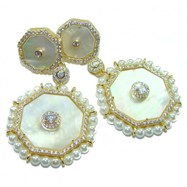 Large - Sublime Blister Pearl White Sapphire 18K Gold over .925 Sterling Silver handcrafted Earrings - photo 4