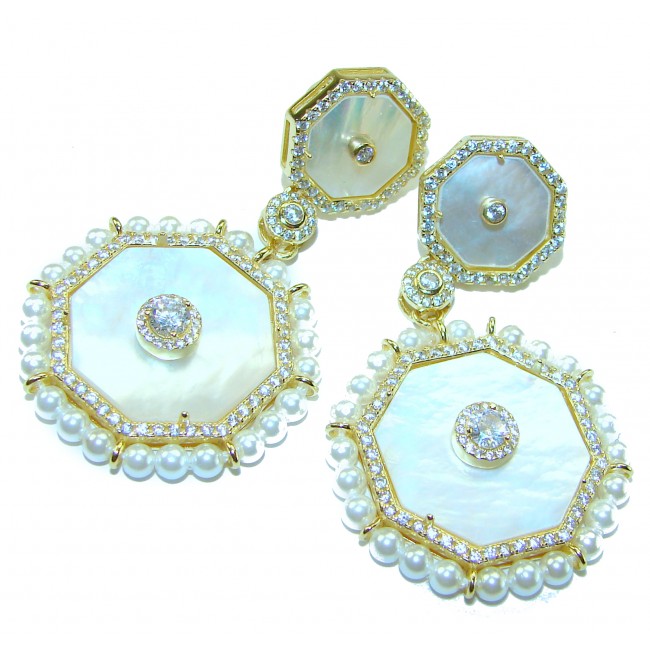 Large - Sublime Blister Pearl White Sapphire 18K Gold over .925 Sterling Silver handcrafted Earrings - photo 3