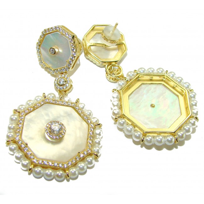 Large - Sublime Blister Pearl White Sapphire 18K Gold over .925 Sterling Silver handcrafted Earrings - photo 2