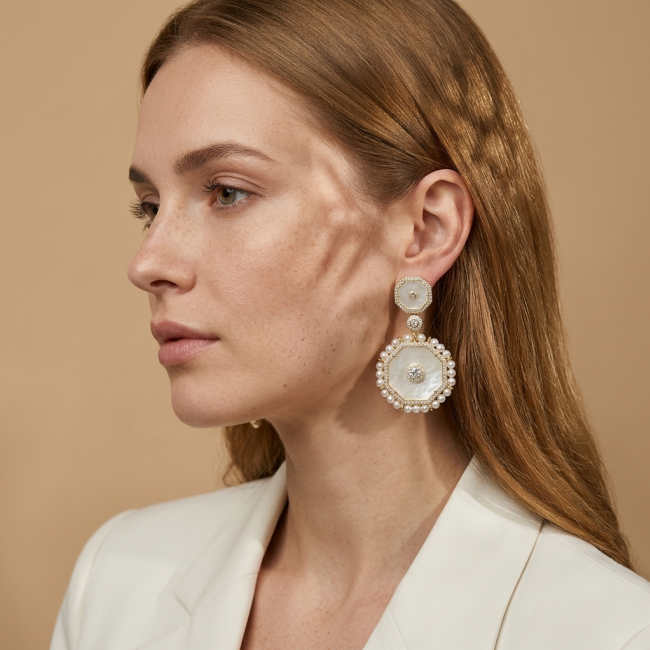 Large - Sublime Blister Pearl White Sapphire 18K Gold over .925 Sterling Silver handcrafted Earrings - photo 1