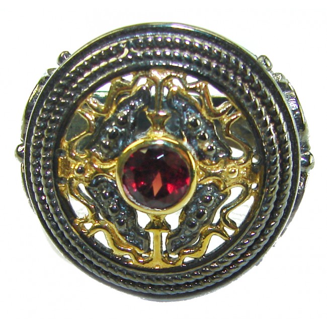 Natural 1.9 carat Magic Garnet black rhodium 14K Gold over .925 Sterling Silver handmade Large ring size 7 1/2