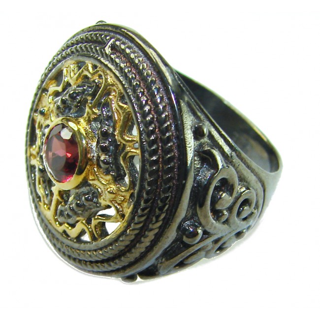 Natural 1.9 carat Magic Garnet black rhodium 14K Gold over .925 Sterling Silver handmade Large ring size 7 1/2