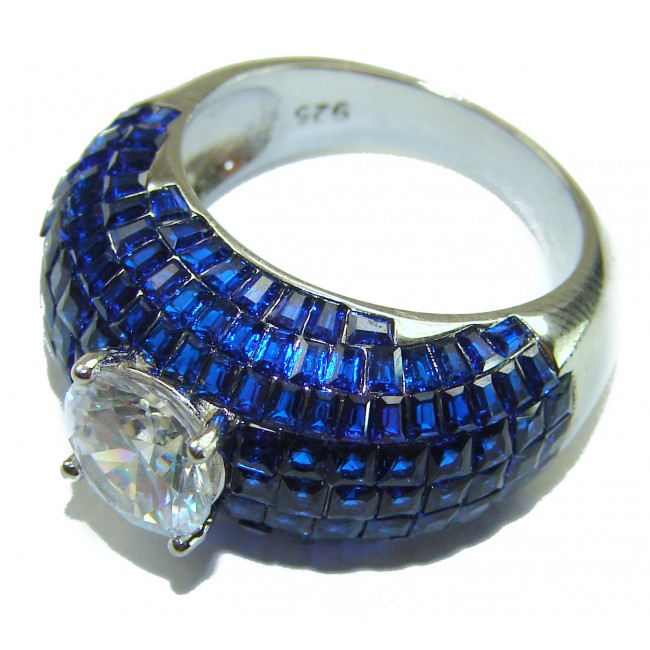 Iconic design 22.2 carat natural White Topaz Sapphire .925 Sterling Silver Perfectly handcrafted Ring s. 8 - Side view of sapphire and white topaz ring in silver setting.