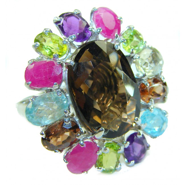 Serenity natural 28.5 carat Champagne Smoky Topaz .925 Sterling Silver HUGE Ring size 8 1/4