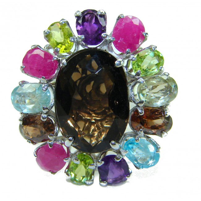 Serenity natural 28.5 carat Champagne Smoky Topaz .925 Sterling Silver HUGE Ring size 8 1/4