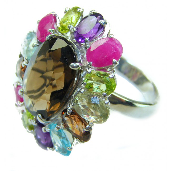 Serenity natural 28.5 carat Champagne Smoky Topaz .925 Sterling Silver HUGE Ring size 8 1/4