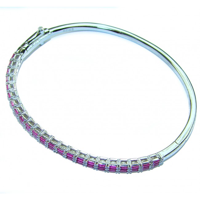 Art Deco Giovanna 7.2 carat Mozambique Ruby .925 Sterling Silver dipped in rhodium Statement Bracelet