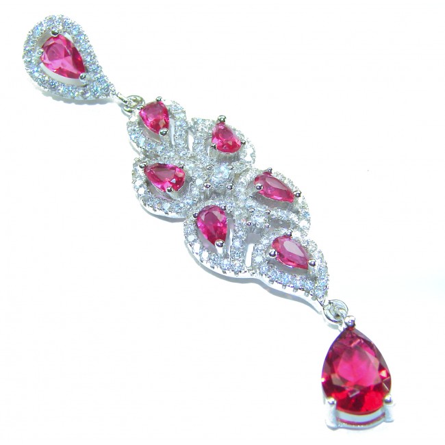 Incredible 12.5 carat Natural Kashmir Ruby .925 Sterling Silver Pendant - Ruby and silver pendant, top view showing intricate design details.