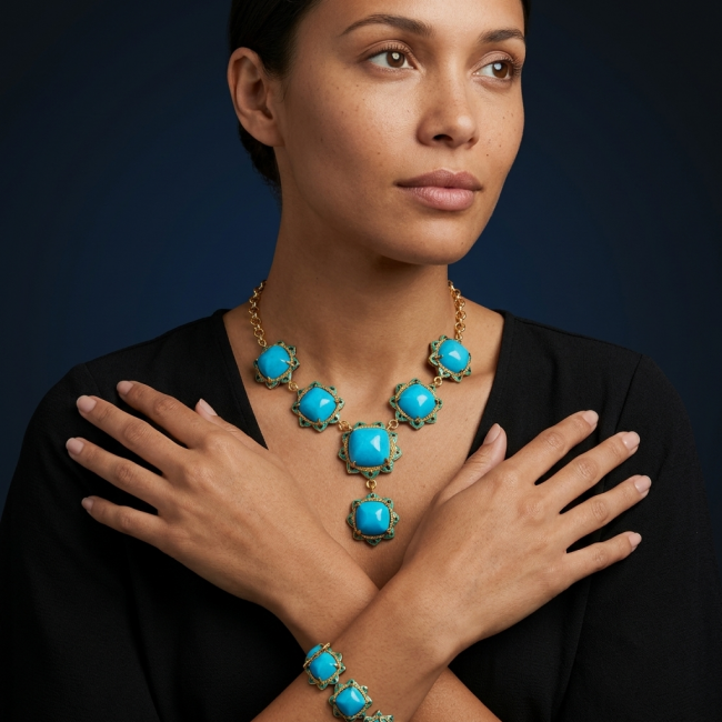 Very RARE! 89.8 grams genuine Sleeping Beauty Turquoise from Globe, Arizona .925 Sterling Silver 22K Gold over handcrafted Necklace, Following the mine's closure in 2012, its scarcity has significantly increased its value