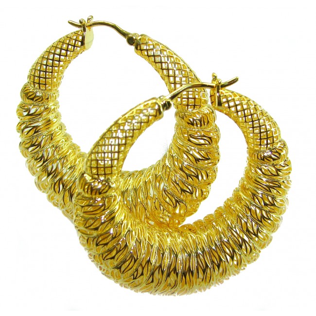 Black Label Collection - Dubai Style - Natural 22K Gold over .925 Sterling Silver handmade hoop earrings