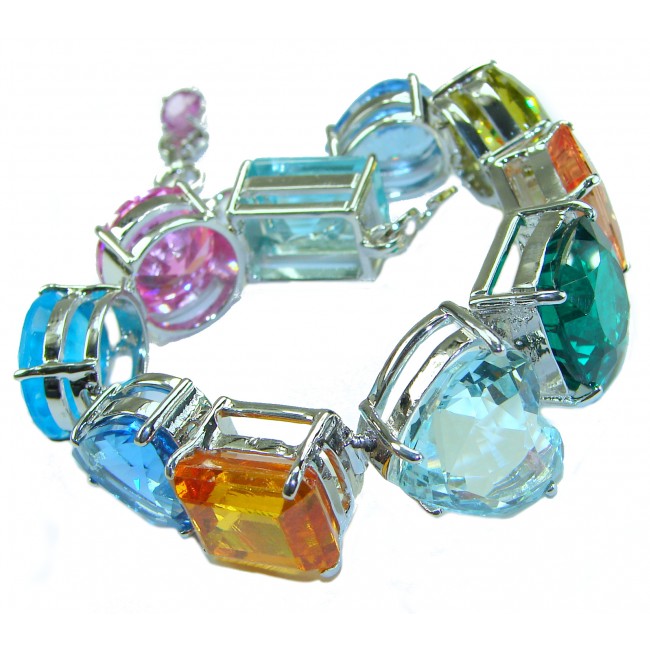 Tutti Frutti 55.5 CARAT multi-colored Topaz .925 Sterling Silver brilliantly handcrafted Bracelet