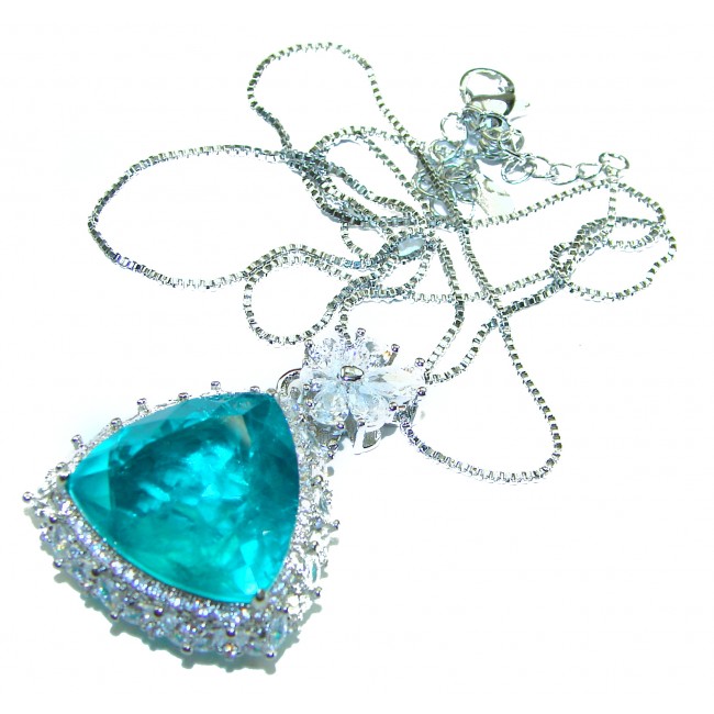 Rio Grande do Norte - Brazilian's Briliance - trillion cut 12.5 carat Paraiba Tourmaline .925 Sterling Silver handcrafted necklace