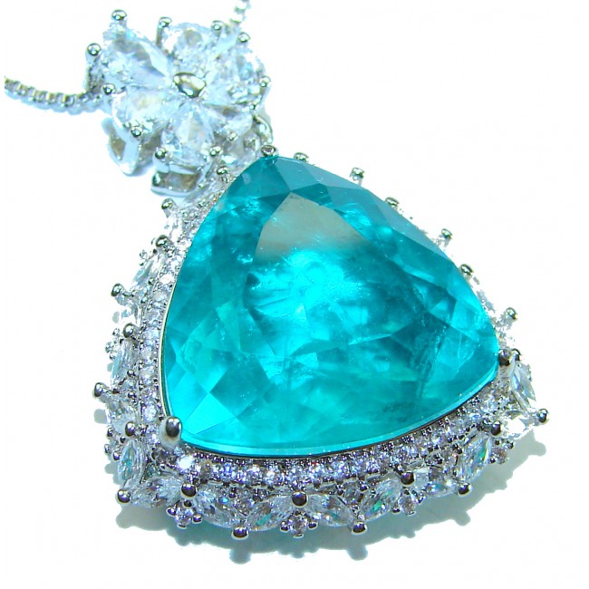 Rio Grande do Norte - Brazilian's Briliance - trillion cut 12.5 carat Paraiba Tourmaline .925 Sterling Silver handcrafted necklace