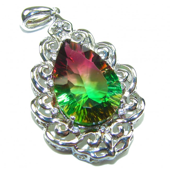 25.2 carat pear cut Brazilian Tourmaline .925 Sterling Silver Perfectly handcrafted pendant