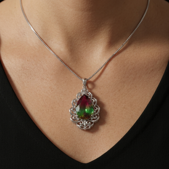 25.2 carat pear cut Brazilian Tourmaline .925 Sterling Silver Perfectly handcrafted pendant