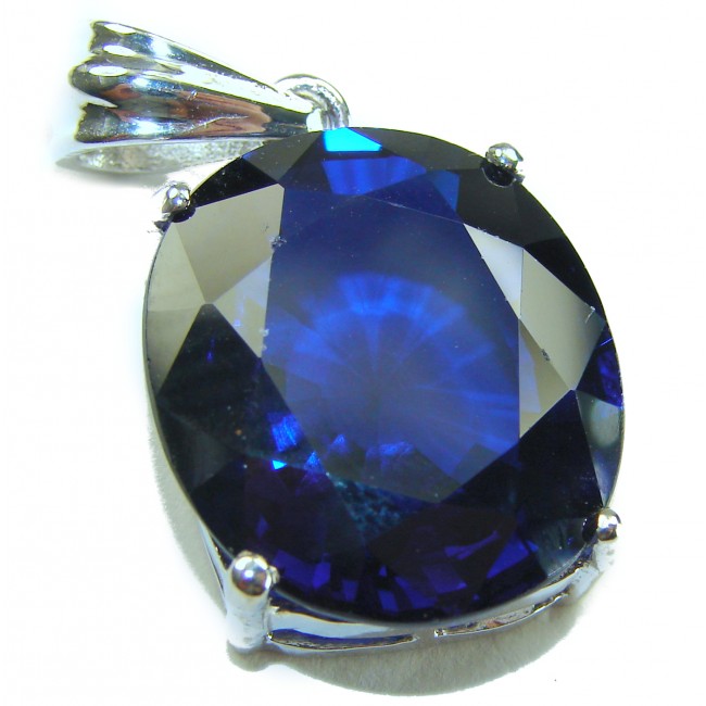 Enchanted Ocean Water oval cut 21.5 carat London Blue Topaz .925 Sterling Silver handmade Pendant - photo 3