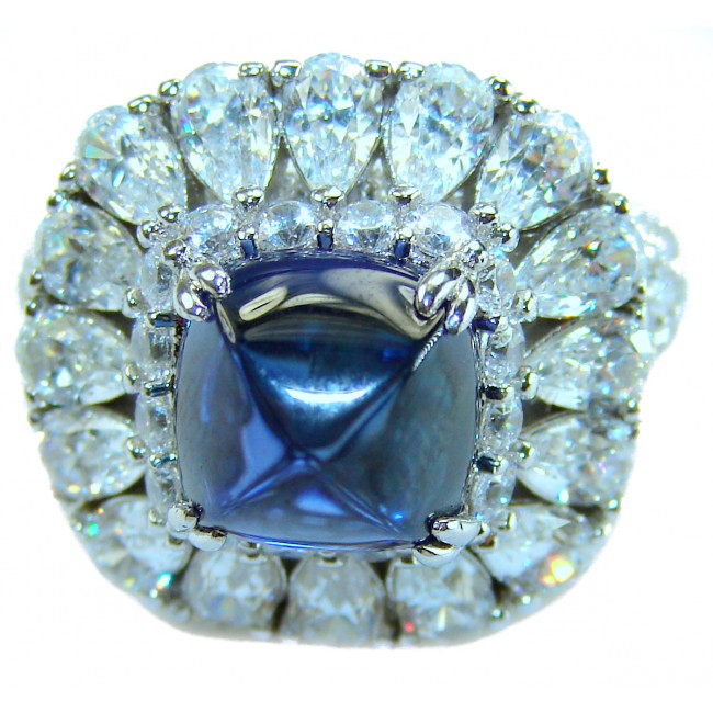 Born to Glam 5.2 carat natural Tanzanite .925 Sterling Silver Perfectly handcrafted Ring s. 5 - Close-up of Born to Glam Tanzanite ring with surrounding diamonds.