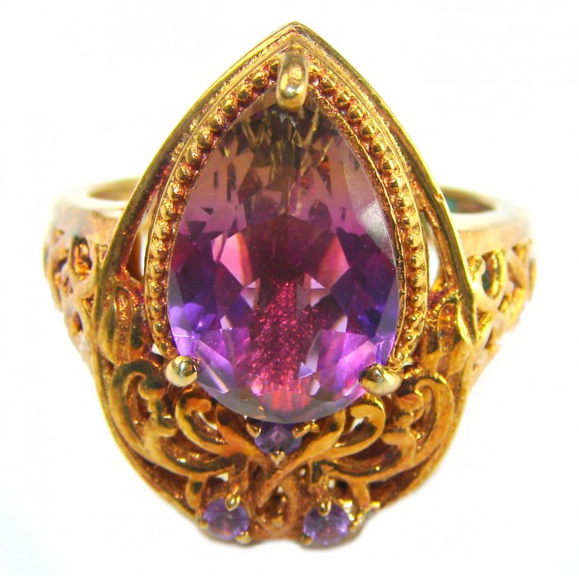 Incredible 14.5 carat Ametrine .925 Sterling Silver dipped in 18K Gold HANDCRAFTED Ring s. 9 1/4