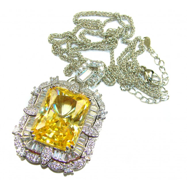 Baquette cut 28.5 carat YELLOW SAPPHIRE .925 Sterling Silver handcrafted necklace