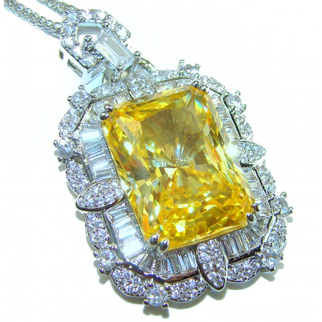 Baquette cut 28.5 carat YELLOW SAPPHIRE .925 Sterling Silver handcrafted necklace