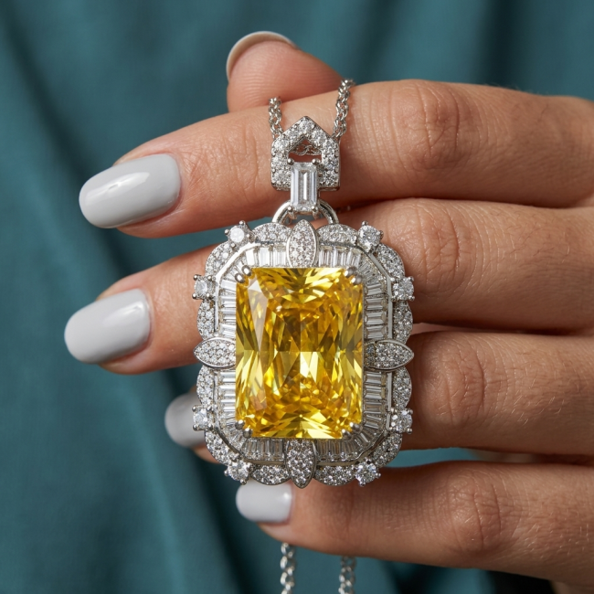 Baquette cut 28.5 carat YELLOW SAPPHIRE .925 Sterling Silver handcrafted necklace