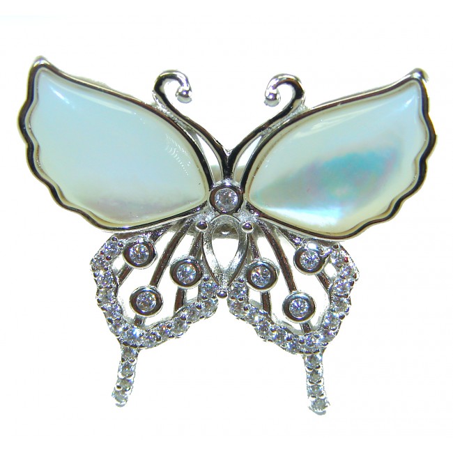 White Butterfly Blister Pearl .925 Sterling Silver brilliantly handcrafted ring s. 7 1/4 - photo 2