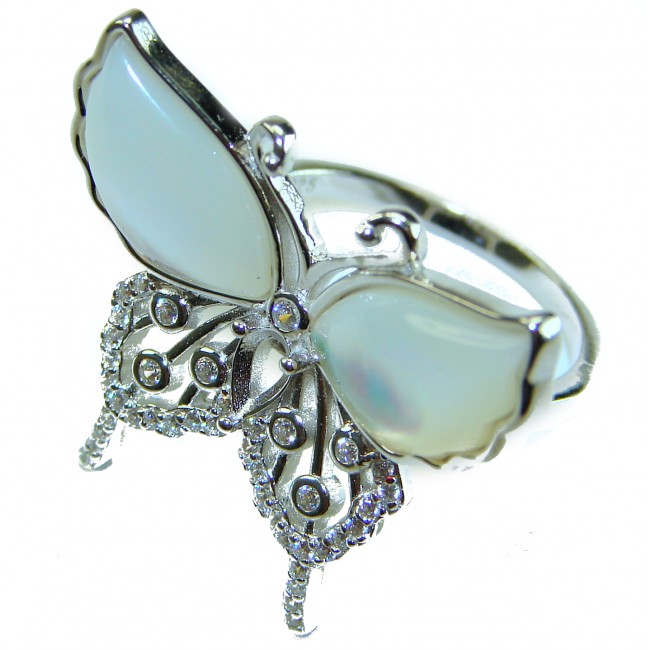 White Butterfly Blister Pearl .925 Sterling Silver brilliantly handcrafted ring s. 7 1/4 - photo 1