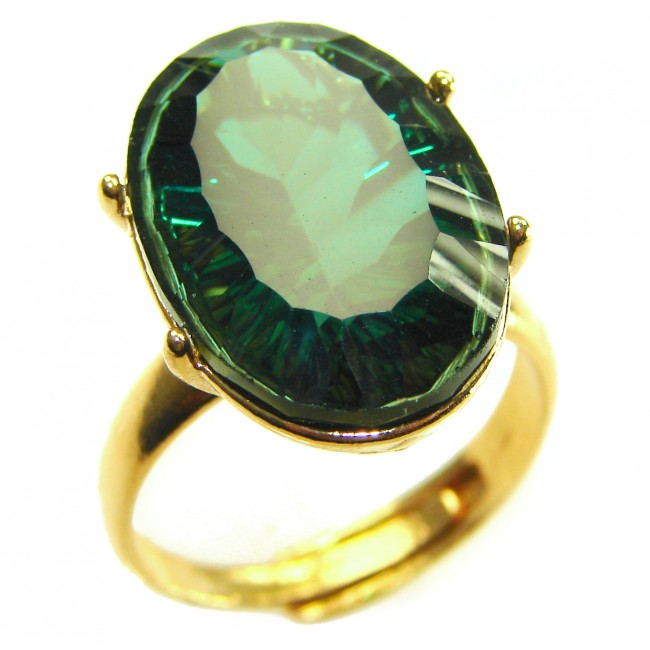 Exotic Beauty oval cut 17.5 carat Helenite .925 Sterling Silver dipped in Real Gold handmade Ring s. 8