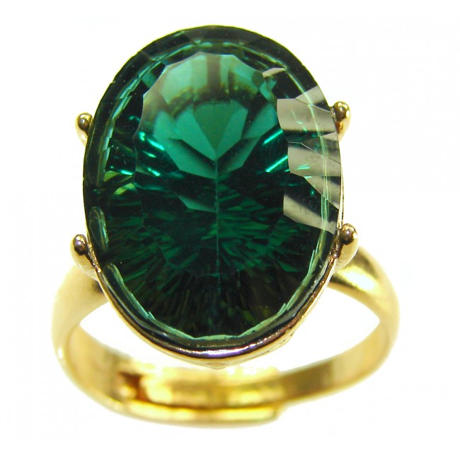 Exotic Beauty oval cut 17.5 carat Helenite .925 Sterling Silver dipped in Real Gold handmade Ring s. 8