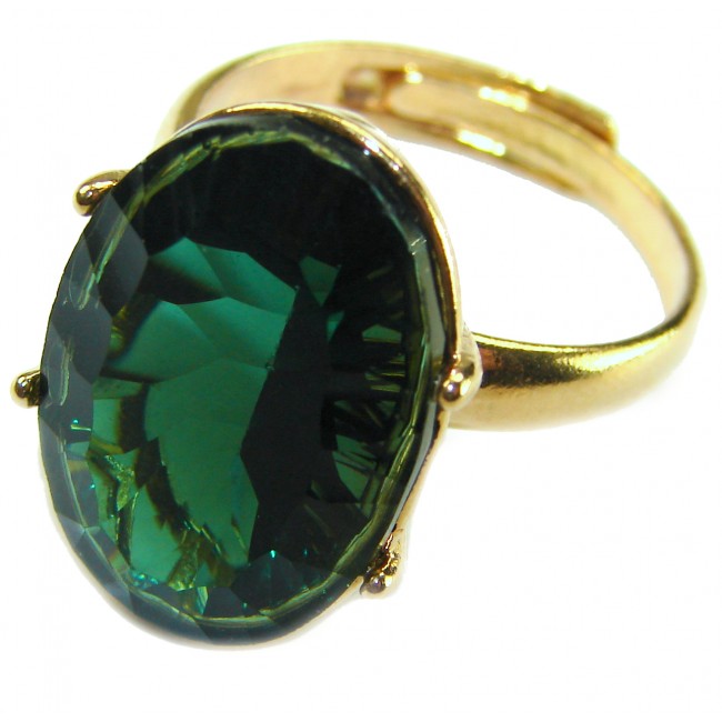 Exotic Beauty oval cut 17.5 carat Helenite .925 Sterling Silver dipped in Real Gold handmade Ring s. 8