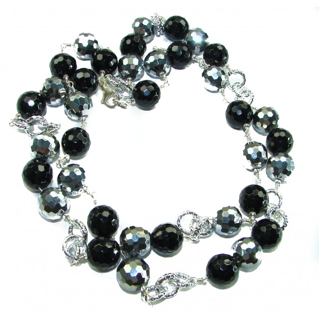 34 inches authentic Onyx Crystal .925 Sterling Silver handmade Station Necklace