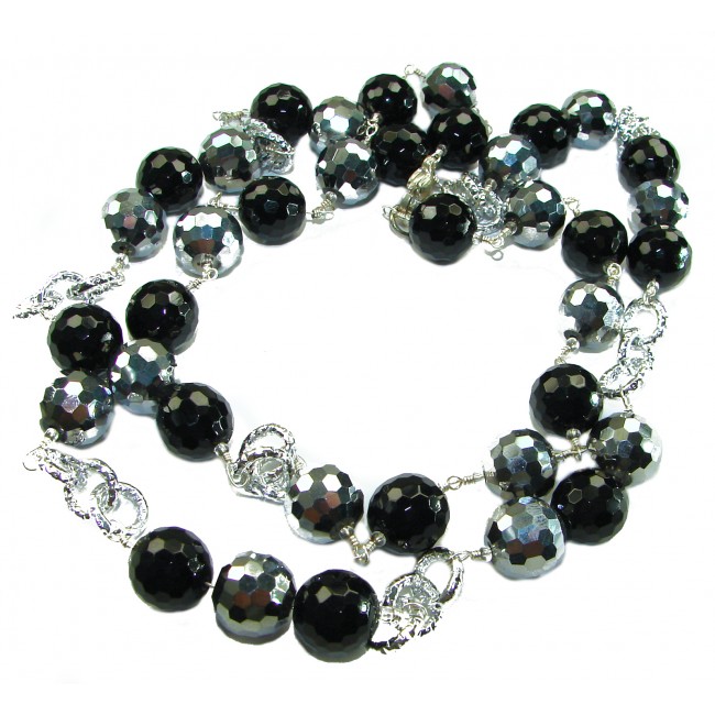 34 inches authentic Onyx Crystal .925 Sterling Silver handmade Station Necklace