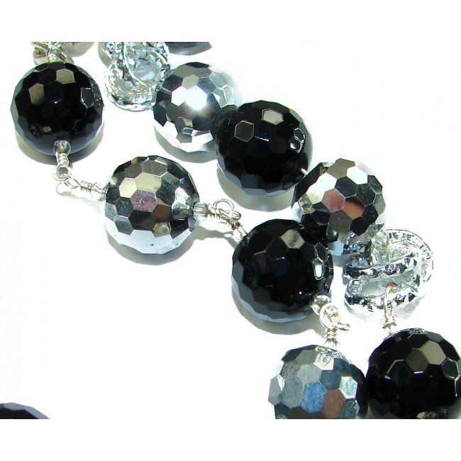 34 inches authentic Onyx Crystal .925 Sterling Silver handmade Station Necklace