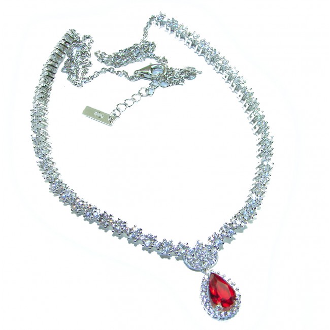 Julietta Luxurious natural 4 .5 carat Ruby .925 Sterling Silver handmade necklace - Luxurious ruby necklace, front view, showcasing 4.5 carat stone.