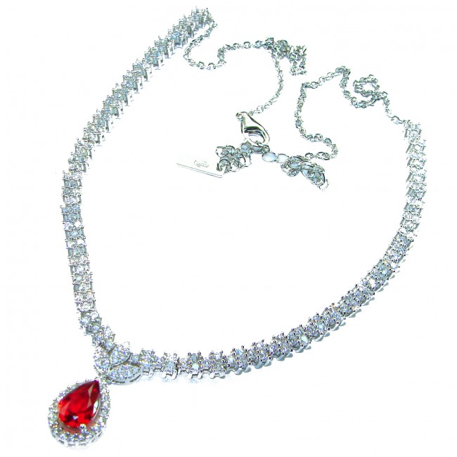 Julietta Luxurious natural 4 .5 carat Ruby .925 Sterling Silver handmade necklace - Luxurious ruby necklace with clasp detail, silver and diamonds