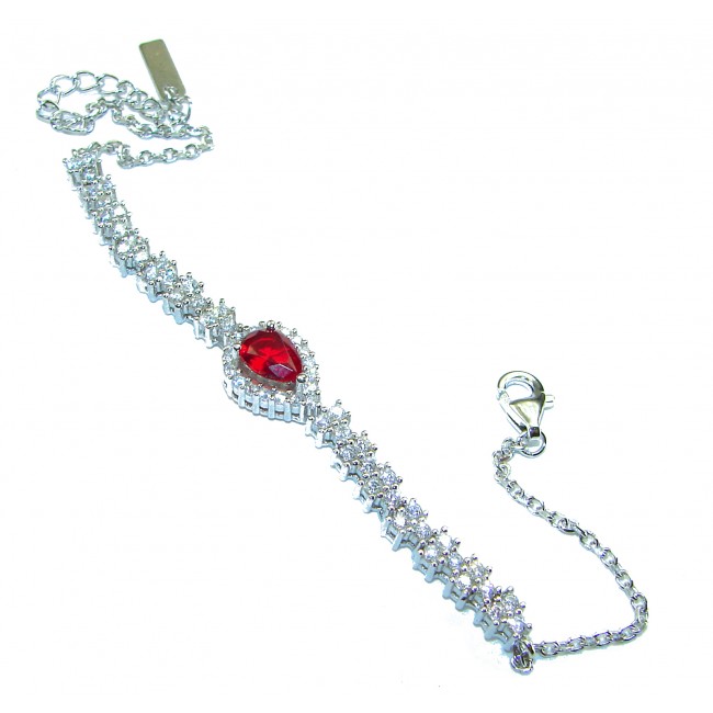 Natural 6.7 carat Ruby .925 Sterling Silver handmade Statement Bracelet - Silver bracelet with 6.7 carat ruby, top view showing clasp and details.
