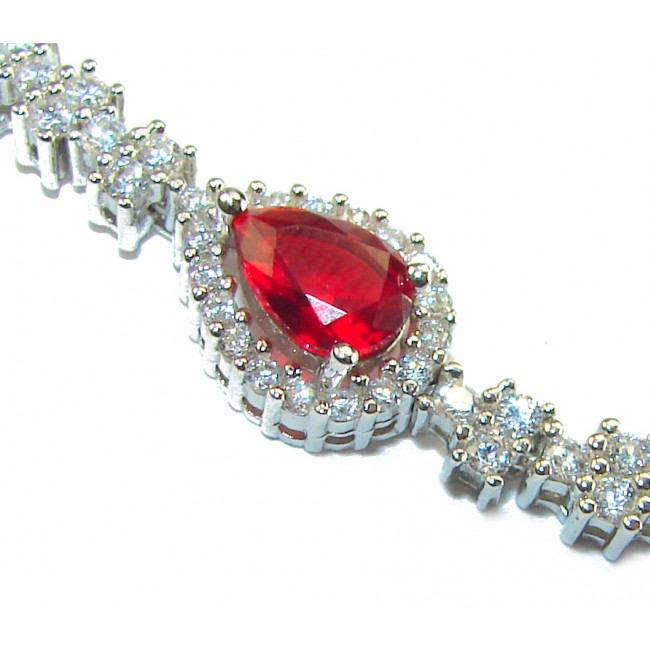 Natural 6.7 carat Ruby .925 Sterling Silver handmade Statement Bracelet - Close-up of 6.7 carat ruby in sterling silver bracelet setting.