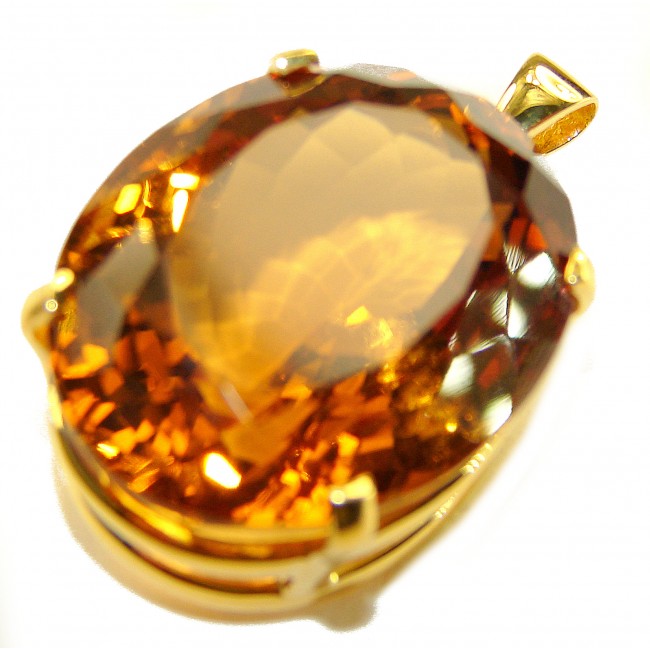 Luxury genuine 39.7 CARAT oval cut Champagne Topaz .925 Sterling Silver dipped in 22K Gold handmade Pendant