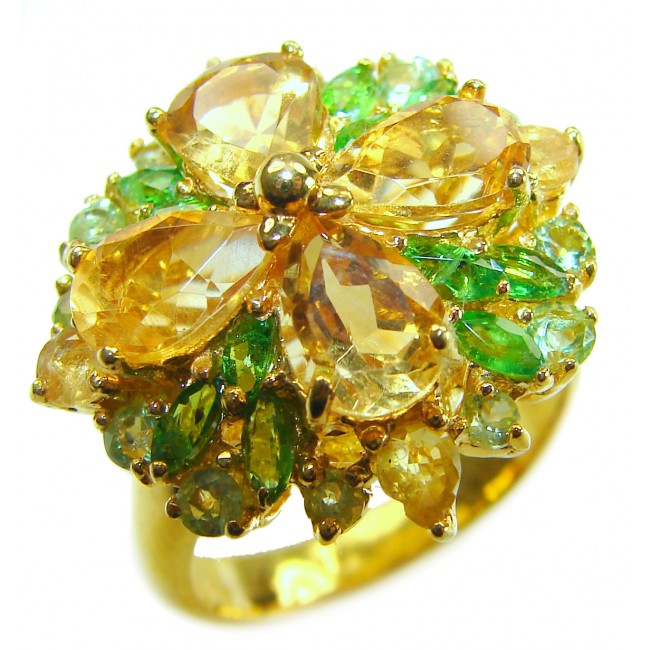 Victoria Authentic - Natural 10.2 carat Brazilian Citrine .925 Sterling Silver dipped in 18K Gold handmade Statement Ring size 8 1/4