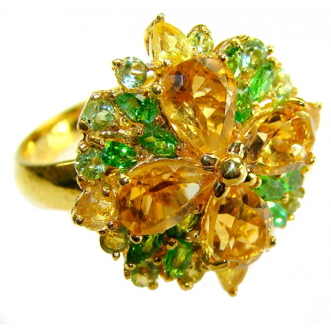 Victoria Authentic - Natural 10.2 carat Brazilian Citrine .925 Sterling Silver dipped in 18K Gold handmade Statement Ring size 8 1/4