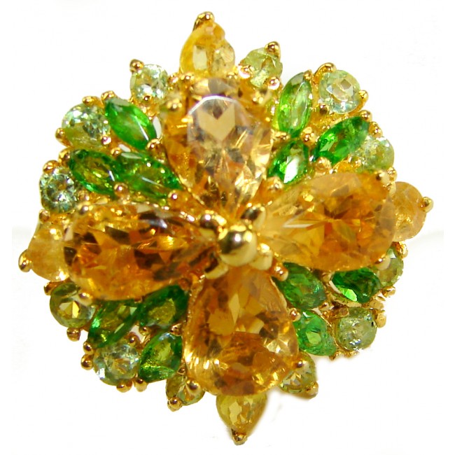 Victoria Authentic - Natural 10.2 carat Brazilian Citrine .925 Sterling Silver dipped in 18K Gold handmade Statement Ring size 8 1/4