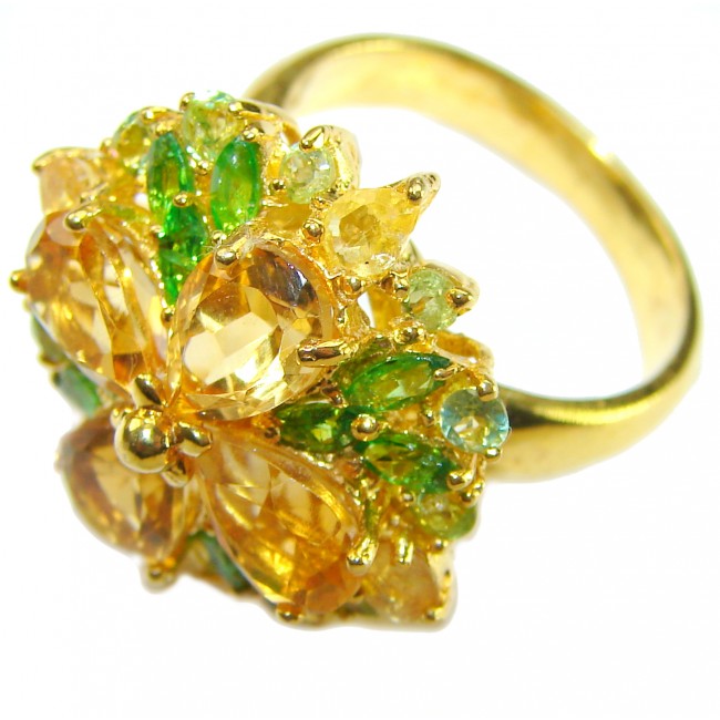 Victoria Authentic - Natural 10.2 carat Brazilian Citrine .925 Sterling Silver dipped in 18K Gold handmade Statement Ring size 8 1/4
