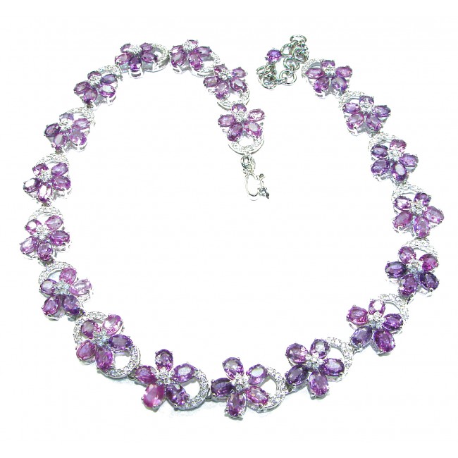 Precious Spring Flowers genuine 179.5 carat Amethyst rhodium over .925 Sterling Silver handcrafted Necklace