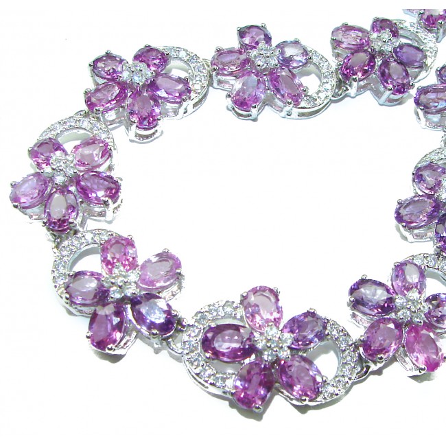 Precious Spring Flowers genuine 179.5 carat Amethyst rhodium over .925 Sterling Silver handcrafted Necklace