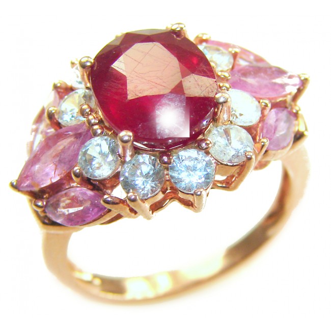 Bella Rosa Genuine 8.8 carat Kasmir Ruby .925 Sterling Silver dipped in 22K Rose Gold Statement Ring size 7 1/2