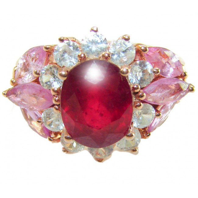 Bella Rosa Genuine 8.8 carat Kasmir Ruby .925 Sterling Silver dipped in 22K Rose Gold Statement Ring size 7 1/2