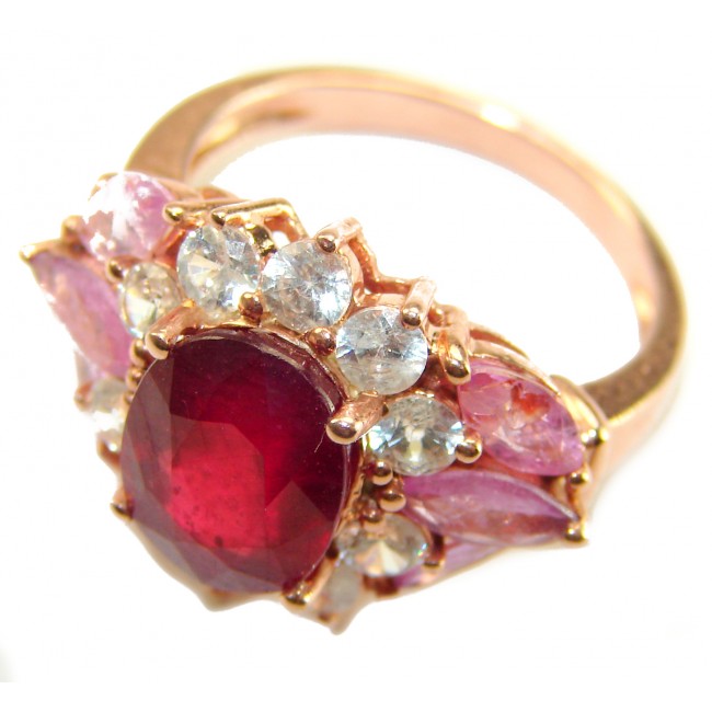 Bella Rosa Genuine 8.8 carat Kasmir Ruby .925 Sterling Silver dipped in 22K Rose Gold Statement Ring size 7 1/2