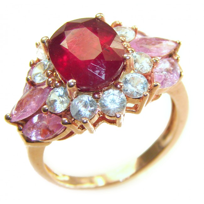 Bella Rosa Genuine 8.8 carat Kasmir Ruby .925 Sterling Silver dipped in 22K Rose Gold Statement Ring size 7 1/2